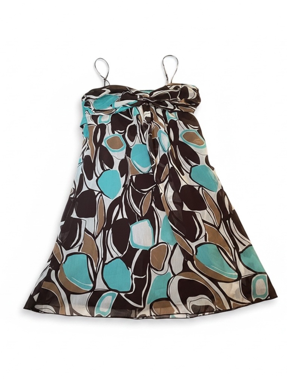 Studio Y Teal and Brown Floral-Leaf Print Sleeveless Dress